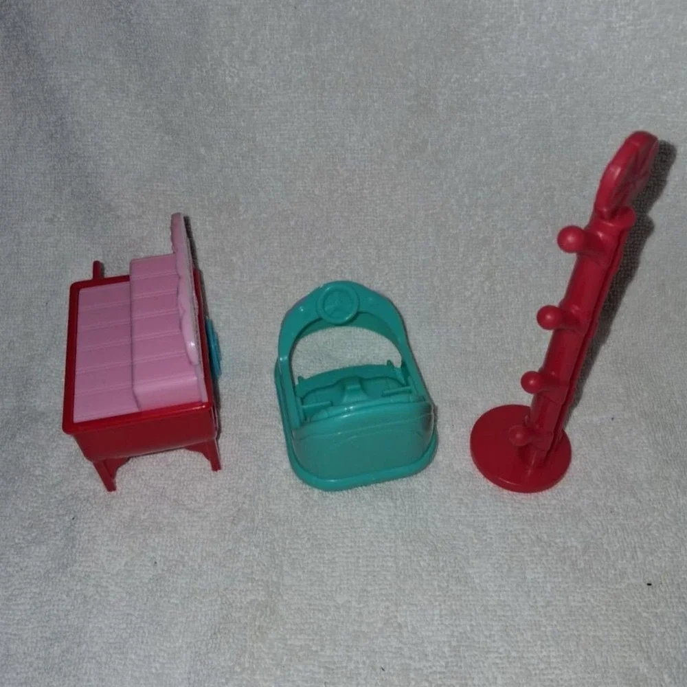 Vintage Polly Pocket Bluebird Furniture Set - Bench,‎ Basket, Coat Rack